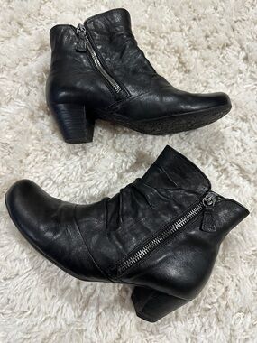 Gabor Black Leather Mid-Calf Heeled Boot with Side Zip Sz 37